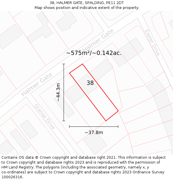 38, HALMER GATE, SPALDING, PE11 2DT: Plot and title map