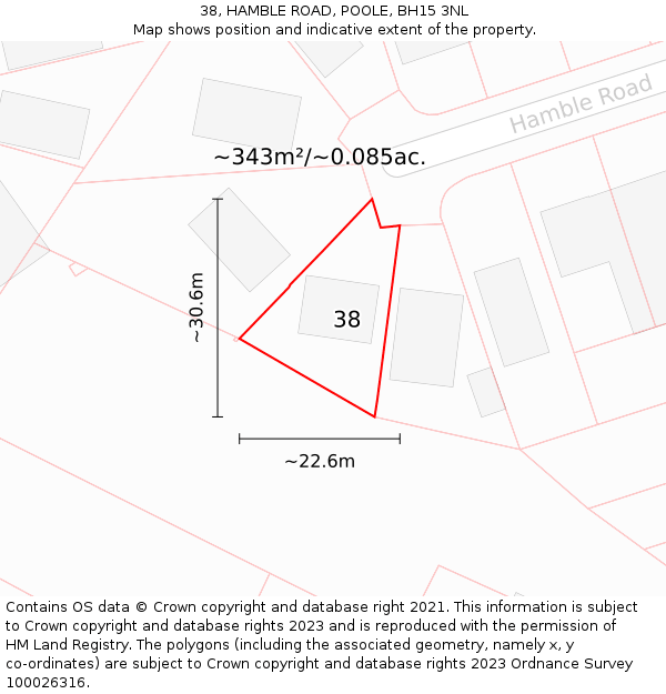 38, HAMBLE ROAD, POOLE, BH15 3NL: Plot and title map