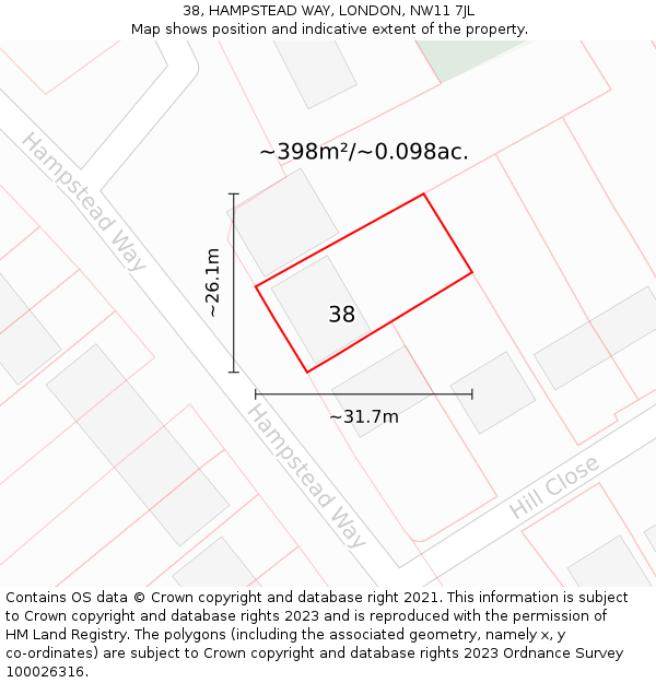 38, HAMPSTEAD WAY, LONDON, NW11 7JL: Plot and title map