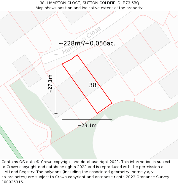 38, HAMPTON CLOSE, SUTTON COLDFIELD, B73 6RQ: Plot and title map