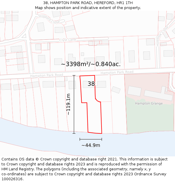 38, HAMPTON PARK ROAD, HEREFORD, HR1 1TH: Plot and title map
