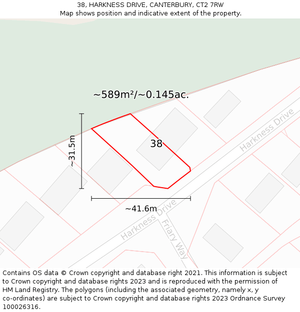 38, HARKNESS DRIVE, CANTERBURY, CT2 7RW: Plot and title map