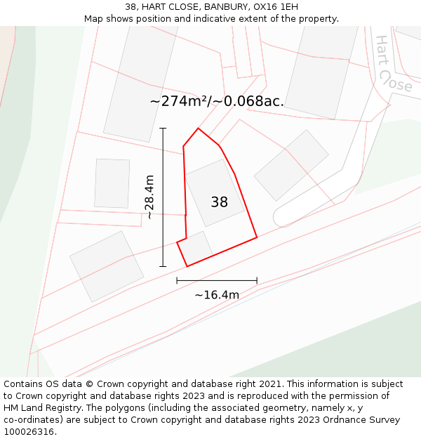 38, HART CLOSE, BANBURY, OX16 1EH: Plot and title map