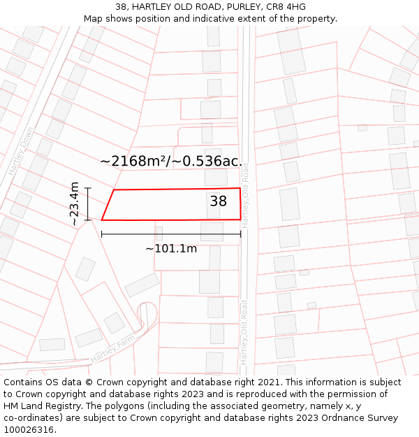 38, HARTLEY OLD ROAD, PURLEY, CR8 4HG: Plot and title map