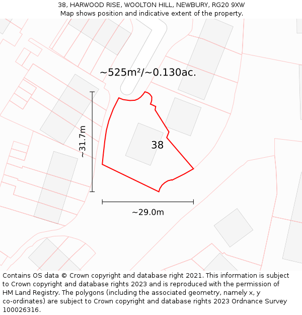 38, HARWOOD RISE, WOOLTON HILL, NEWBURY, RG20 9XW: Plot and title map