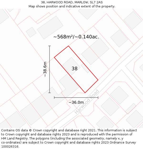 38, HARWOOD ROAD, MARLOW, SL7 2AS: Plot and title map