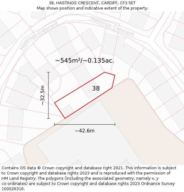 38, HASTINGS CRESCENT, CARDIFF, CF3 5ET: Plot and title map