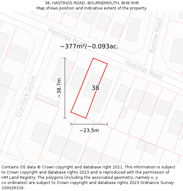 38, HASTINGS ROAD, BOURNEMOUTH, BH8 0HR: Plot and title map