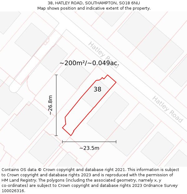 38, HATLEY ROAD, SOUTHAMPTON, SO18 6NU: Plot and title map