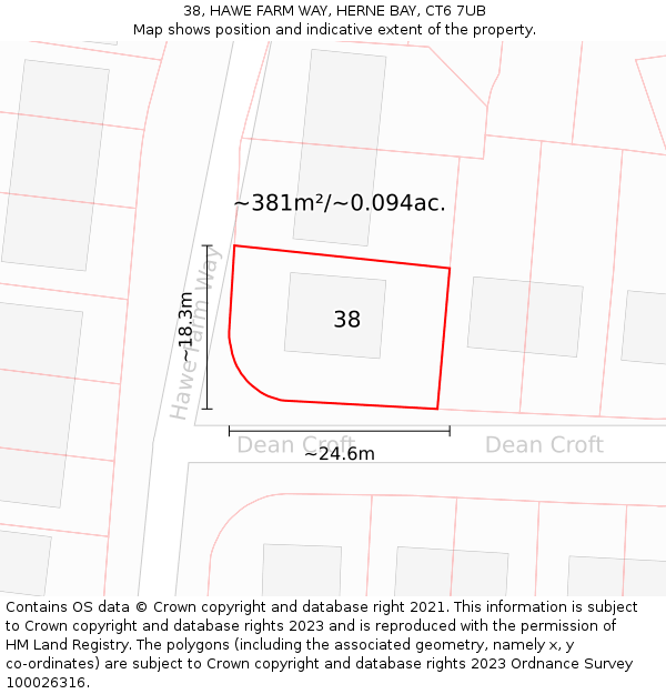 38, HAWE FARM WAY, HERNE BAY, CT6 7UB: Plot and title map