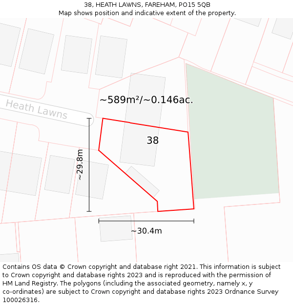 38, HEATH LAWNS, FAREHAM, PO15 5QB: Plot and title map