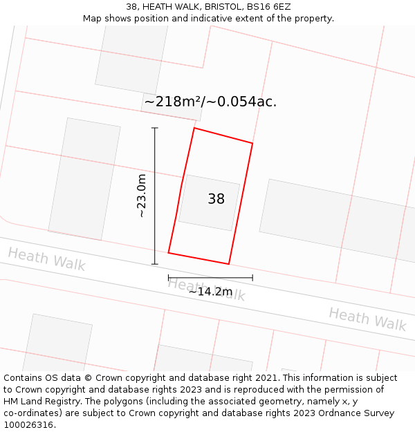 38, HEATH WALK, BRISTOL, BS16 6EZ: Plot and title map