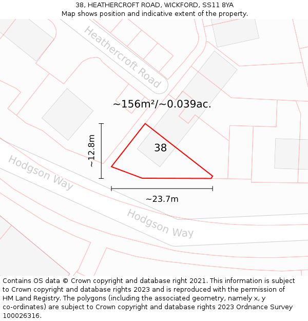 38, HEATHERCROFT ROAD, WICKFORD, SS11 8YA: Plot and title map