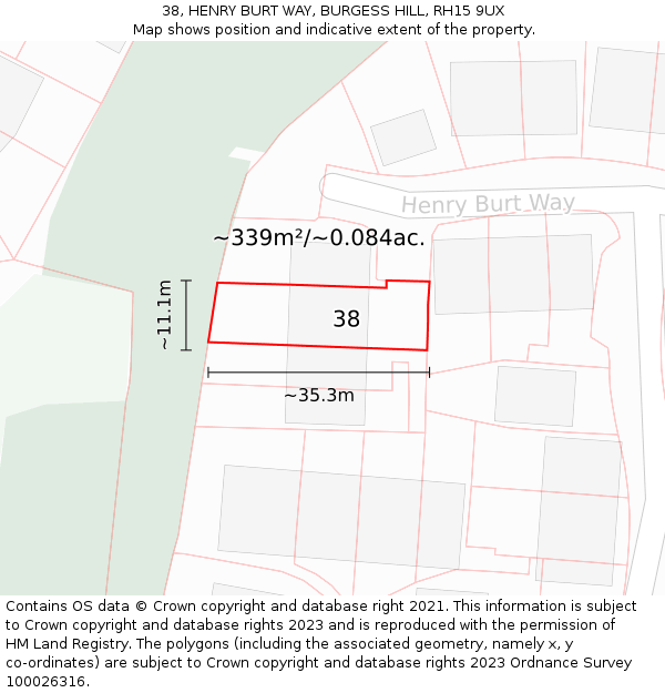 38, HENRY BURT WAY, BURGESS HILL, RH15 9UX: Plot and title map