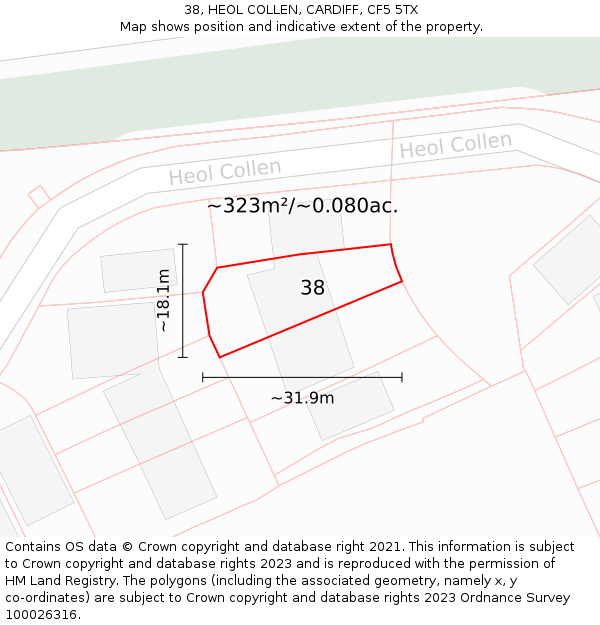 38, HEOL COLLEN, CARDIFF, CF5 5TX: Plot and title map