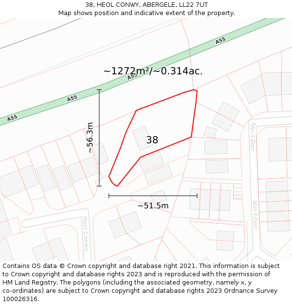 38, HEOL CONWY, ABERGELE, LL22 7UT: Plot and title map