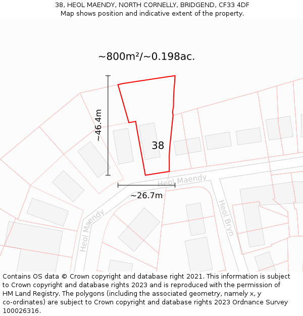 38, HEOL MAENDY, NORTH CORNELLY, BRIDGEND, CF33 4DF: Plot and title map