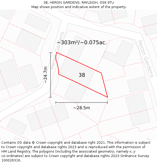 38, HERON GARDENS, RAYLEIGH, SS6 9TU: Plot and title map