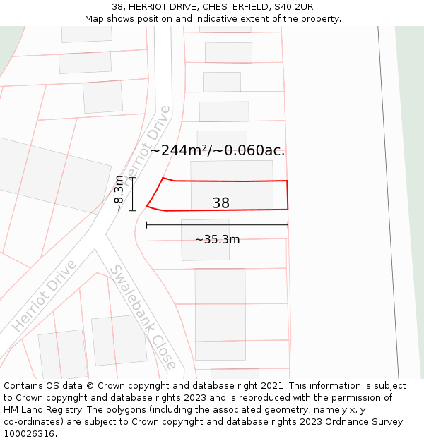 38, HERRIOT DRIVE, CHESTERFIELD, S40 2UR: Plot and title map