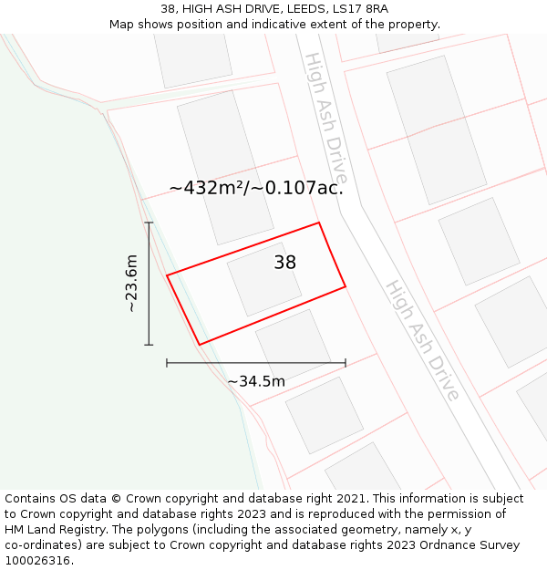 38, HIGH ASH DRIVE, LEEDS, LS17 8RA: Plot and title map