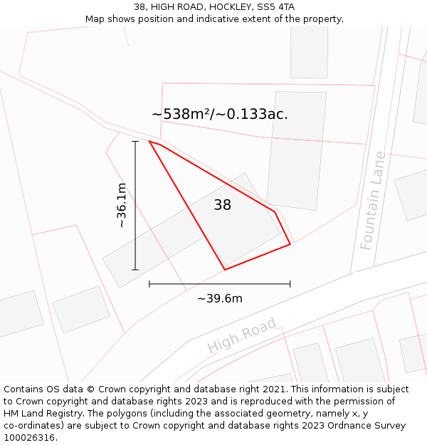 38, HIGH ROAD, HOCKLEY, SS5 4TA: Plot and title map