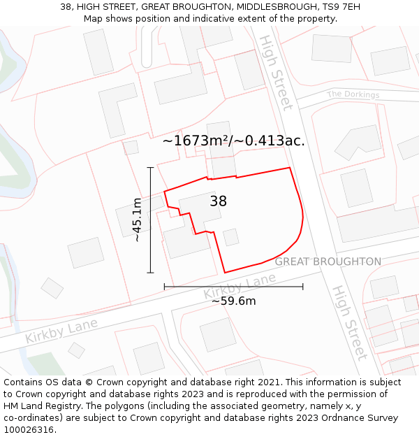 38, HIGH STREET, GREAT BROUGHTON, MIDDLESBROUGH, TS9 7EH: Plot and title map