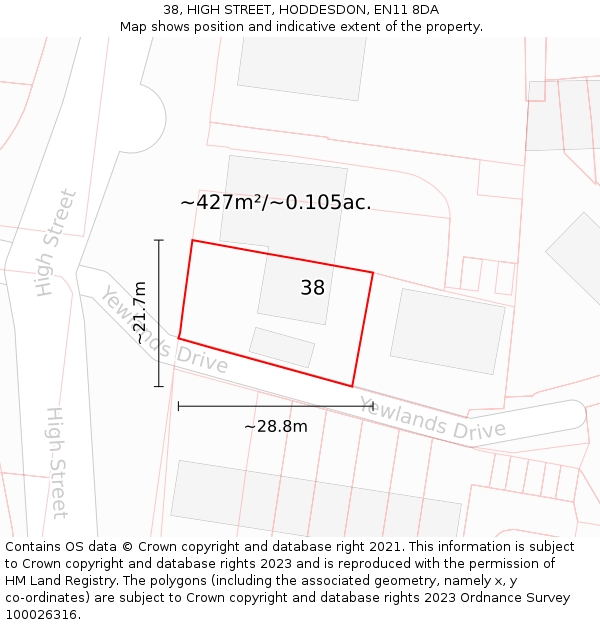 38, HIGH STREET, HODDESDON, EN11 8DA: Plot and title map