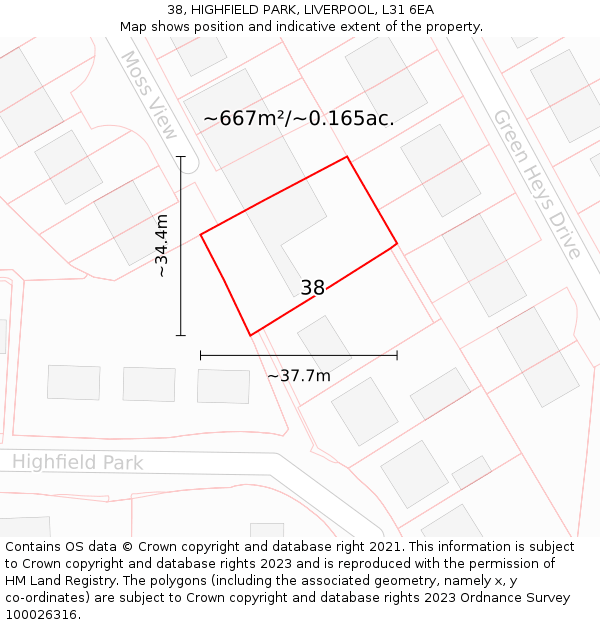 38, HIGHFIELD PARK, LIVERPOOL, L31 6EA: Plot and title map