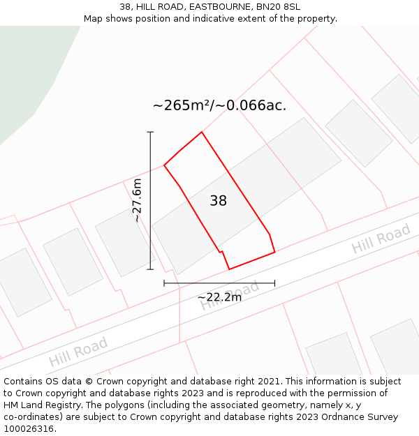 38, HILL ROAD, EASTBOURNE, BN20 8SL: Plot and title map