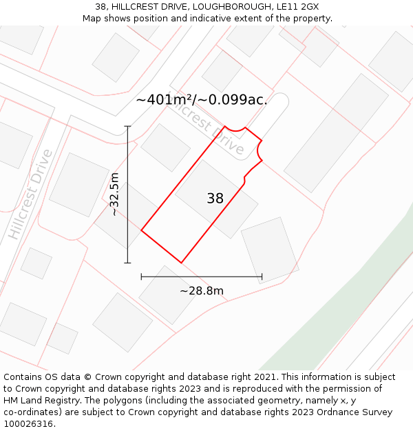 38, HILLCREST DRIVE, LOUGHBOROUGH, LE11 2GX: Plot and title map