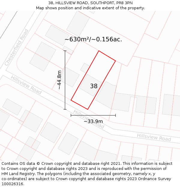 38, HILLSVIEW ROAD, SOUTHPORT, PR8 3PN: Plot and title map