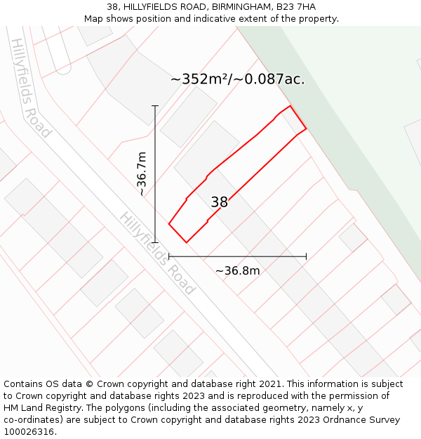 38, HILLYFIELDS ROAD, BIRMINGHAM, B23 7HA: Plot and title map