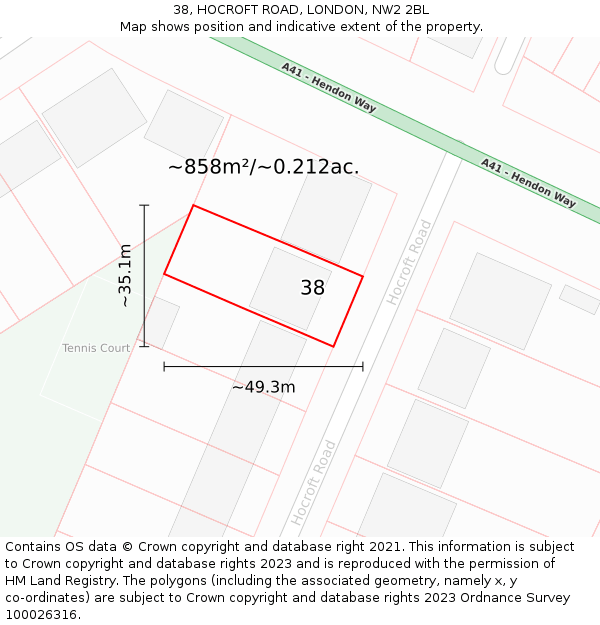 38, HOCROFT ROAD, LONDON, NW2 2BL: Plot and title map