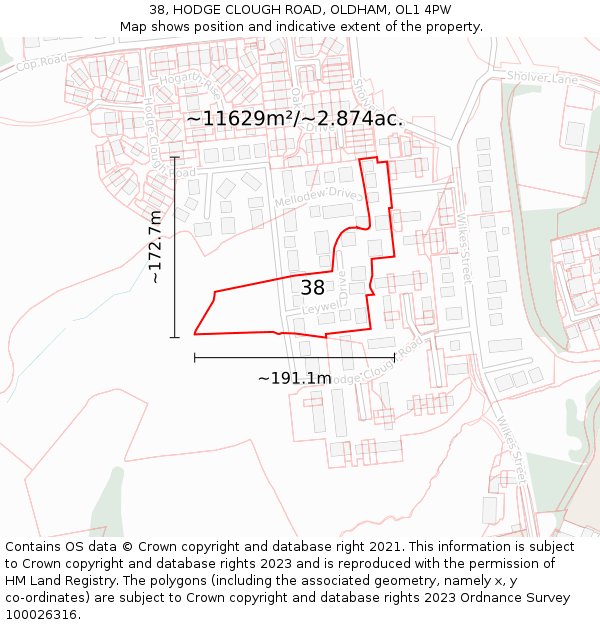 38, HODGE CLOUGH ROAD, OLDHAM, OL1 4PW: Plot and title map