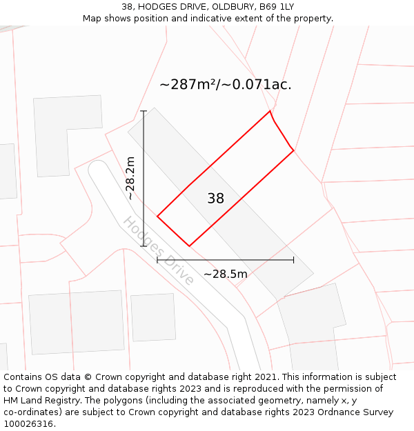 38, HODGES DRIVE, OLDBURY, B69 1LY: Plot and title map