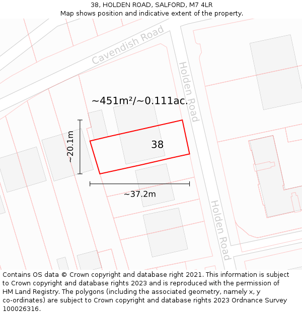 38, HOLDEN ROAD, SALFORD, M7 4LR: Plot and title map
