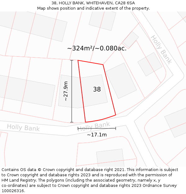 38, HOLLY BANK, WHITEHAVEN, CA28 6SA: Plot and title map