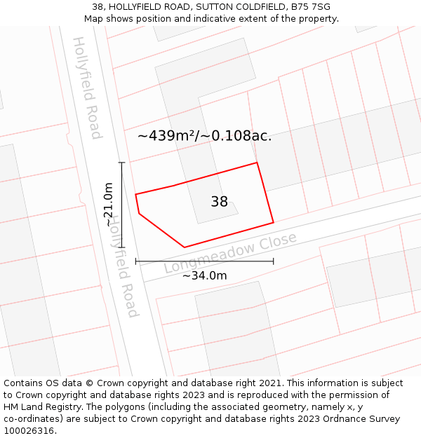 38, HOLLYFIELD ROAD, SUTTON COLDFIELD, B75 7SG: Plot and title map