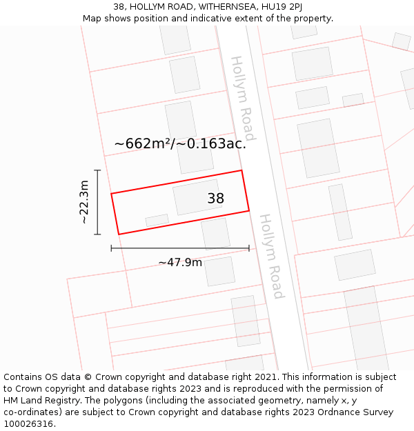 38, HOLLYM ROAD, WITHERNSEA, HU19 2PJ: Plot and title map