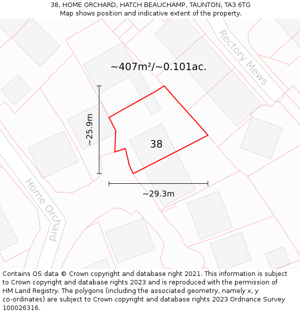 38, HOME ORCHARD, HATCH BEAUCHAMP, TAUNTON, TA3 6TG: Plot and title map