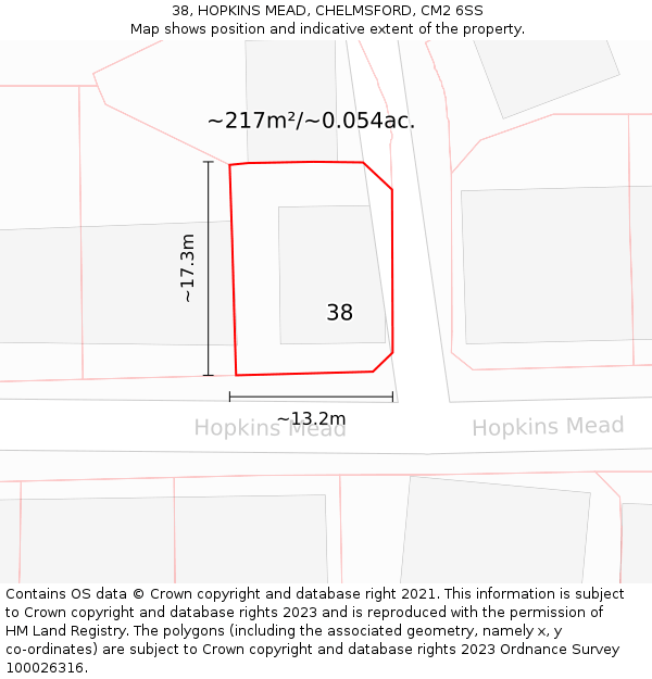 38, HOPKINS MEAD, CHELMSFORD, CM2 6SS: Plot and title map