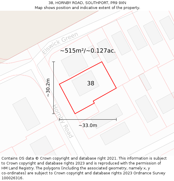 38, HORNBY ROAD, SOUTHPORT, PR9 9XN: Plot and title map