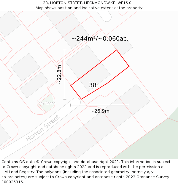 38, HORTON STREET, HECKMONDWIKE, WF16 0LL: Plot and title map