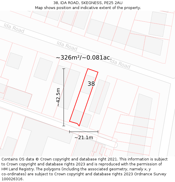 38, IDA ROAD, SKEGNESS, PE25 2AU: Plot and title map