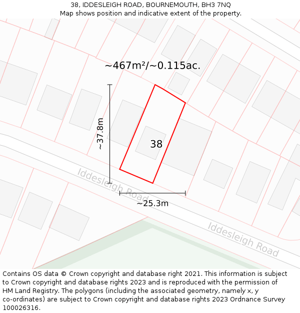38, IDDESLEIGH ROAD, BOURNEMOUTH, BH3 7NQ: Plot and title map