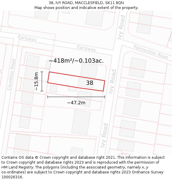 38, IVY ROAD, MACCLESFIELD, SK11 8QN: Plot and title map