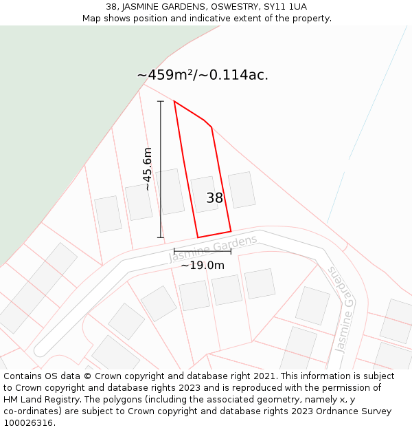 38, JASMINE GARDENS, OSWESTRY, SY11 1UA: Plot and title map