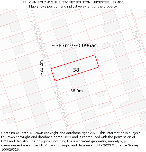 38, JOHN BOLD AVENUE, STONEY STANTON, LEICESTER, LE9 4DN: Plot and title map