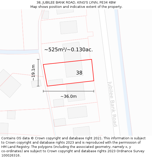 38, JUBILEE BANK ROAD, KING'S LYNN, PE34 4BW: Plot and title map