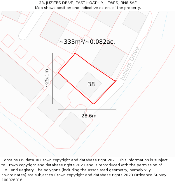 38, JUZIERS DRIVE, EAST HOATHLY, LEWES, BN8 6AE: Plot and title map